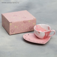 Подарочный набор керамический «Мечтай»: кружка 120 мл, блюдце, цвет розовый Подарочный набор керамический «Мечтай»: кружка 120 мл, блюдце, цвет розовый