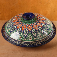 Блинница Риштанская Керамика "Цветы", 38 см, синий микс Блинница Риштанская Керамика "Цветы", 38 см, синий микс