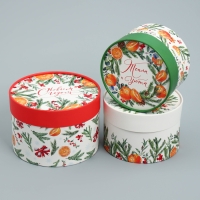 Набор шляпных коробок 3 в 1 &laquo;Акварельный&raquo;, 16 х 10, 14 х 9, 13 х 8.5 см, Новый год