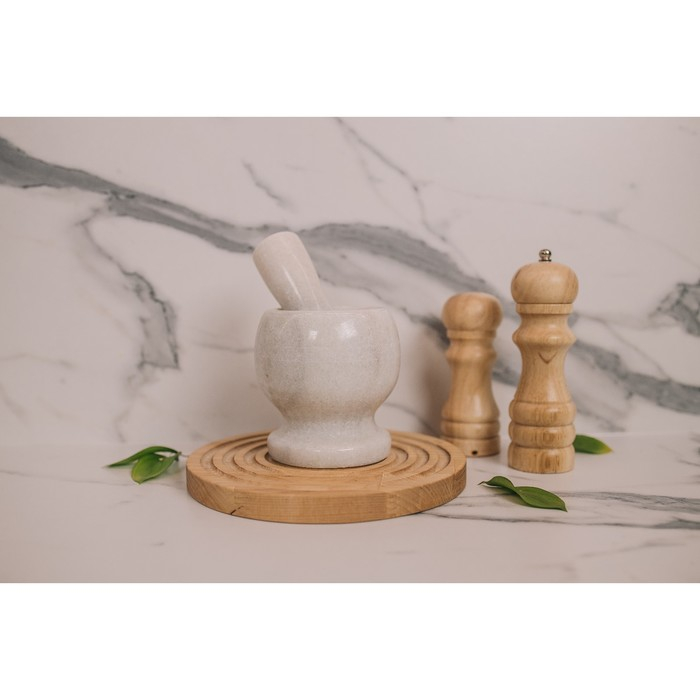 Ступка с толкушкой Magistro &laquo;Мрамор&raquo;, натуральный камень, цвет белый