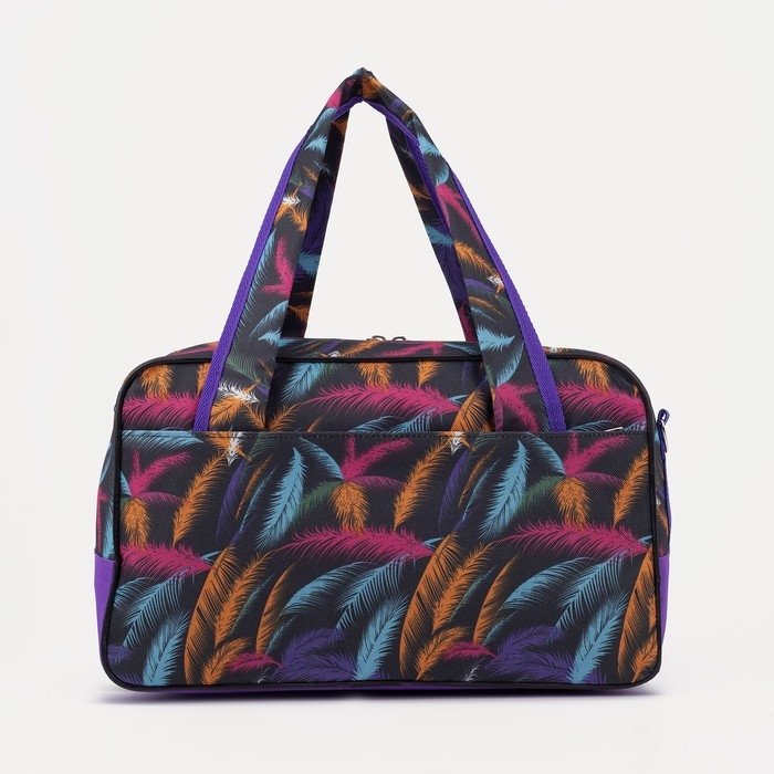 Сумка дорожная на молнии, 2 наружных кармана, длинный ремень, цвет чёрный/сиреневый Сумка дорожная на молнии, 2 наружных кармана, длинный ремень, цвет чёрный/сиреневый