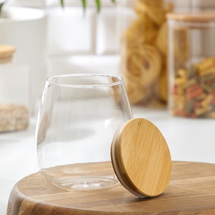 Банка стеклянная для сыпучих продуктов с бамбуковой крышкой BellaTenero «Эко», 750 мл, 11×12,5 см Банка стеклянная для сыпучих продуктов с бамбуковой крышкой BellaTenero «Эко», 750 мл, 11×12,5 см