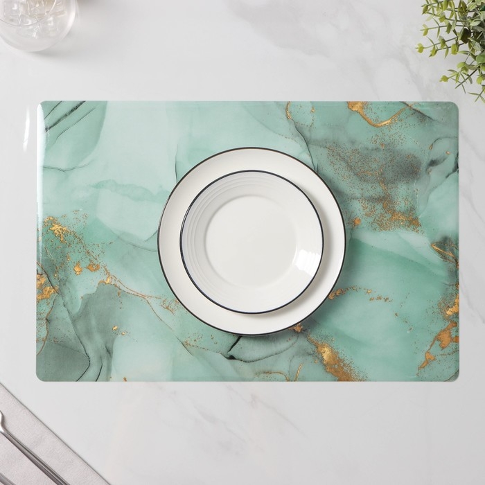 Салфетки сервировочные на стол Доляна &laquo;Мрамор&raquo;, 4 шт, 30&times;45 см, цвет бирюзовый