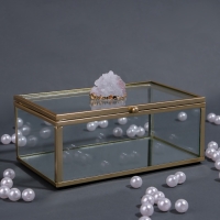 Органайзер для хранения &laquo;MOUNTAINS&raquo;, с крышкой, стеклянный, с зеркальным дном, 1 секция, 14,5 &times; 8,5 &times; 6 см, цвет прозрачный/медный