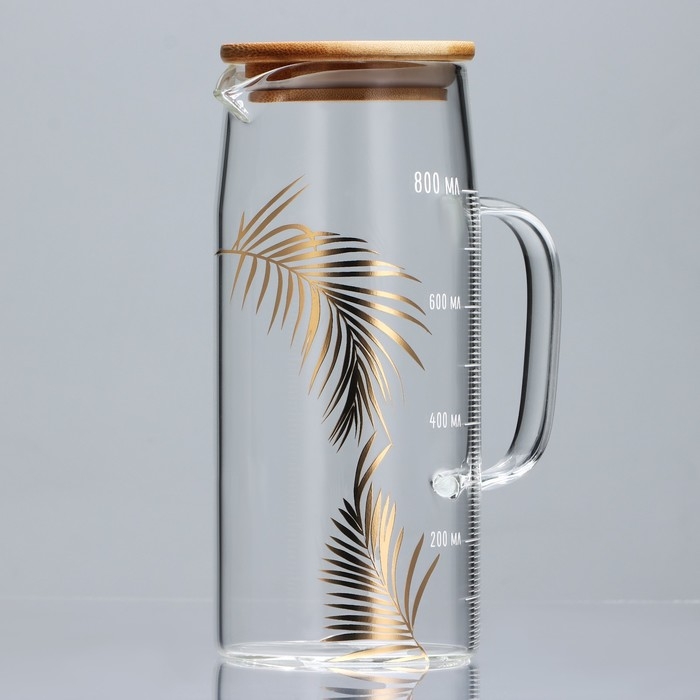 Кувшин стеклянный с бамбуковой крышкой &laquo;Тропики&raquo;, 1000 мл, с крышкой