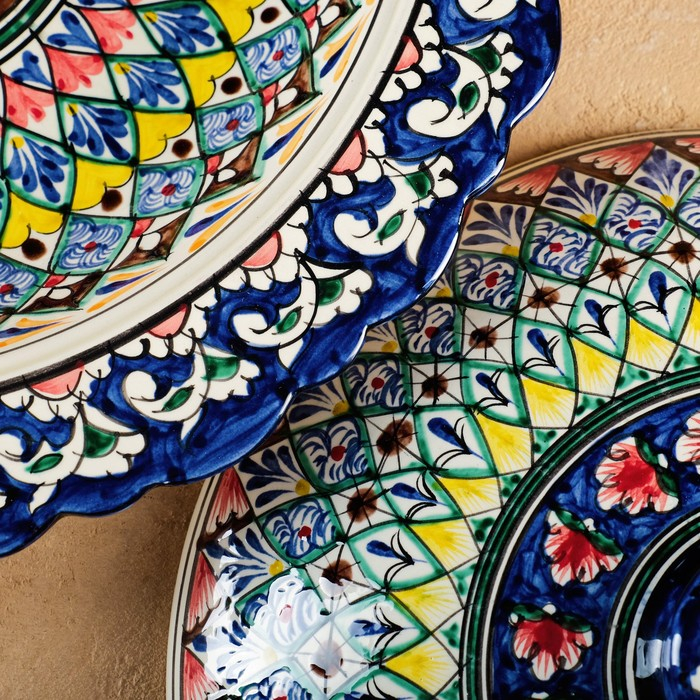 Блинница Риштанская Керамика Блинница Риштанская Керамика "Цветы", 37 см, синий