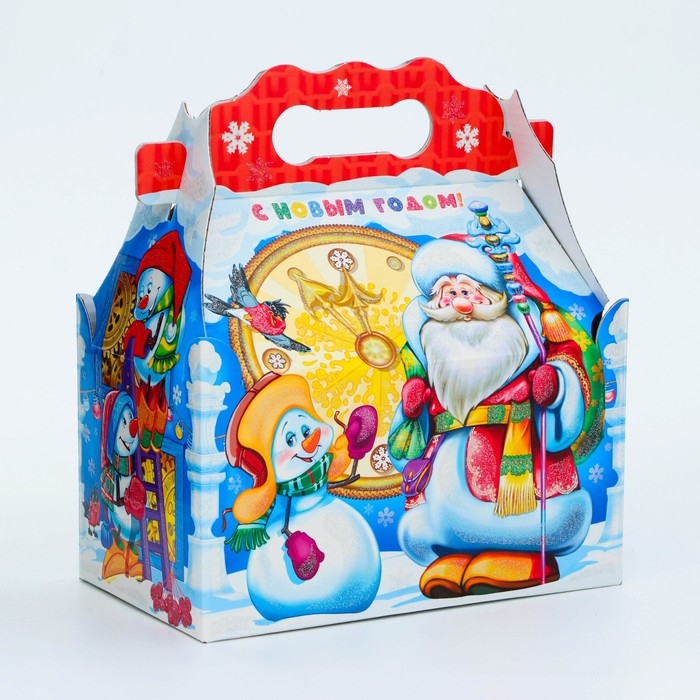 Новый год. Подарочная коробка Новогодняя Ларец простой Новый год. Подарочная коробка Новогодняя Ларец простой "Часики" с анимацией 20 х 12 х 17 см.