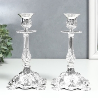 Подсвечник металл "Людвиг" набор 2 шт цвет серебро 19х10х10 см