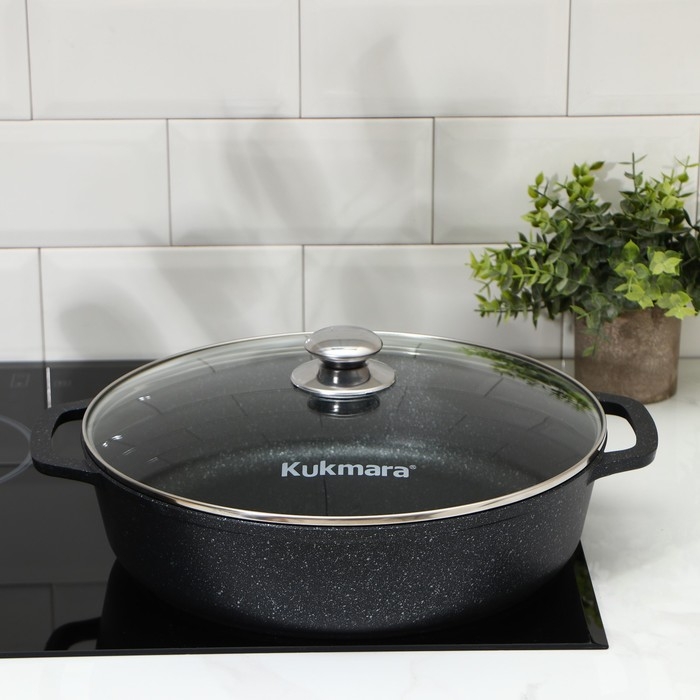 Сотейник, d=32 см, стеклянная крышка, литые ручки, антипригарное покрытие, цвет тёмный мрамор Сотейник, d=32 см, стеклянная крышка, литые ручки, антипригарное покрытие, цвет тёмный мрамор