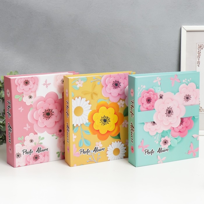 Фотоальбом на 80 фото 10х15 см 3D "Цветы и бабочки из бумаги" в коробке МИКС 23х5,5х19 см