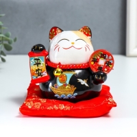 Копилка керамика "Манэки-нэко чёрный с веером и свитком" 9х8х11 см Копилка керамика "Манэки-нэко чёрный с веером и свитком" 9х8х11 см