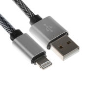 Кабель Lightning - USB, 2.1 А, оплётка нейлон, 2 метра, серебристый Кабель Lightning - USB, 2.1 А, оплётка нейлон, 2 метра, серебристый