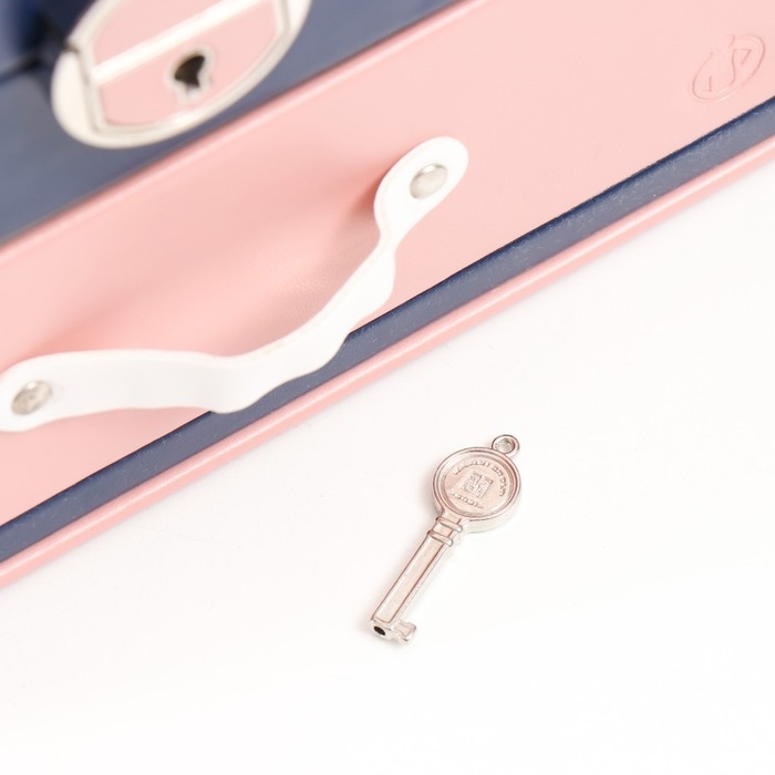 Шкатулка кожзам для украшений "Шейла" синяя с розовым 25,5х18,5х14 см