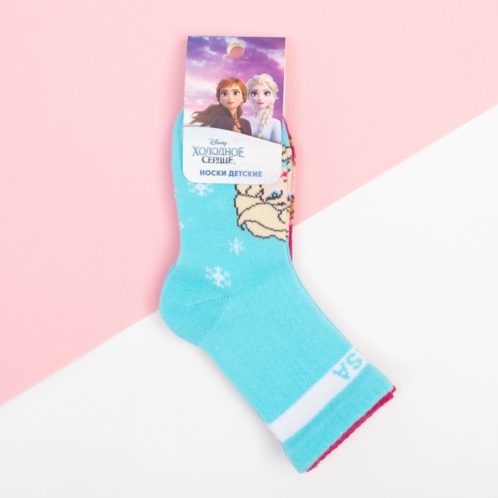 Набор носков «Холодное сердце», 2 пары, цвет розовый/голубой, 14-16 см Набор носков «Холодное сердце», 2 пары, цвет розовый/голубой, 14-16 см
