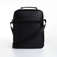 Сумка мужская на молниях, длинный ремень, цвет чёрный