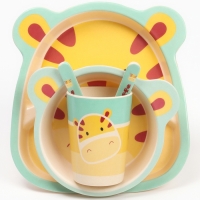 Набор детской посуды из бамбука &laquo;Жирафик&raquo;, 5 предметов: тарелка, миска, стакан, столовые приборы