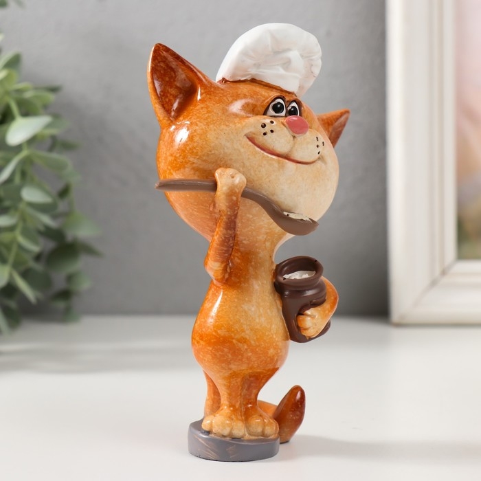 Сувенир полистоун лак "Котик-повар с кашей в горшочке" 8,2х7х14,3 см