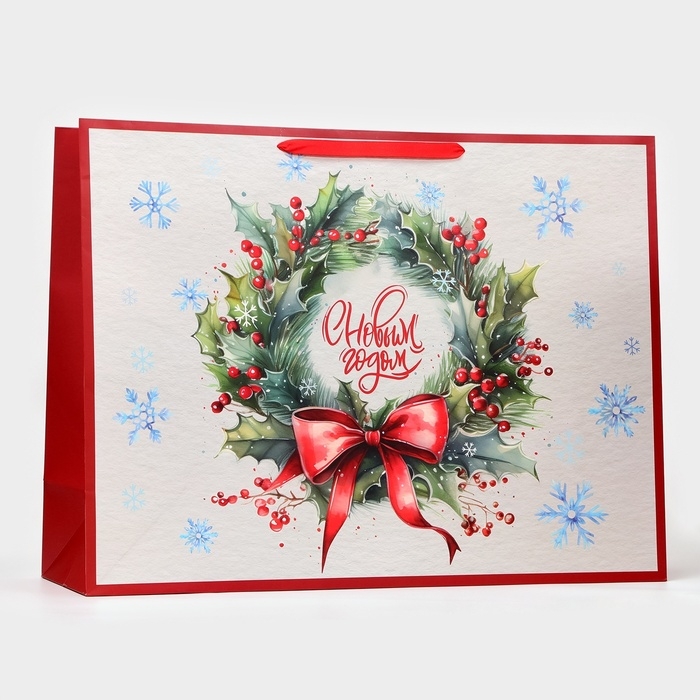 Новый год. Пакет ламинированный &laquo;Венок&raquo;, XXL 46 х 61 х 20 см.