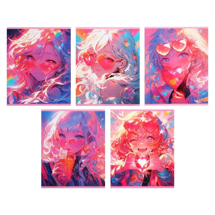 Тетрадь 48 листов в клетку Calligrata TOP Тетрадь 48 листов в клетку Calligrata TOP "В розовых очках", обложка мелованный картон, голография, блок офсет, белизна 95%, МИКС