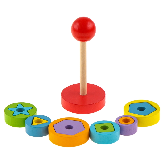 Детская развивающая пирамидка "Фигурки" 14 &times; 6,2 &times; 6,2 см, по методике Монтессори