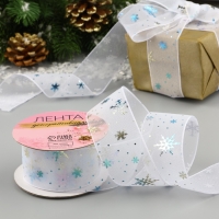 Лента капроновая &laquo;Снежинки&raquo;, 40 мм, 9 &plusmn; 0,5 м, цвет белый