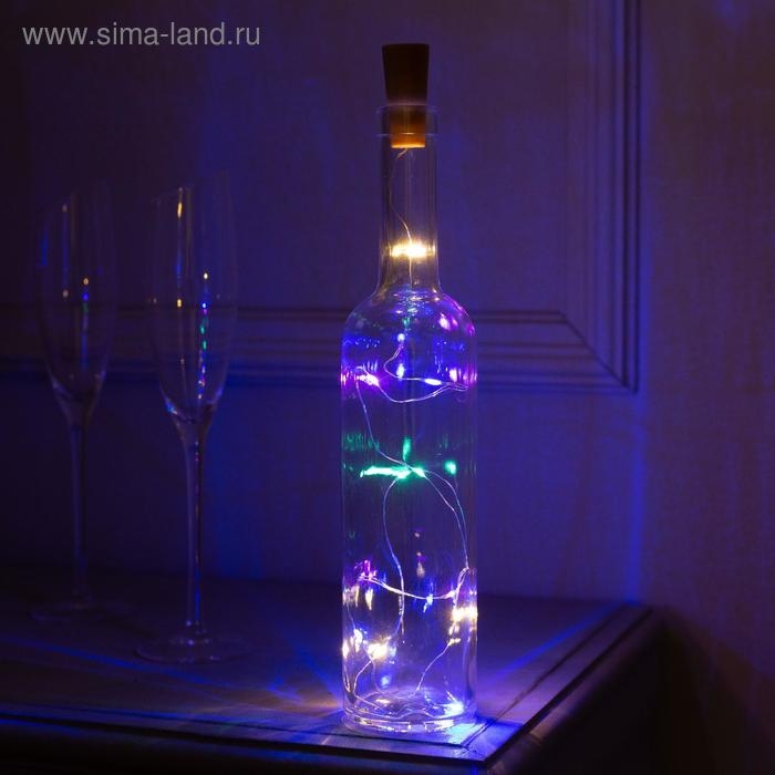 Гирлянда &laquo;Нить&raquo; 1 м роса с пробкой, IP20, серебристая нить, 10 LED, батарейки LR44х3 (в комплекте), свечение мульти