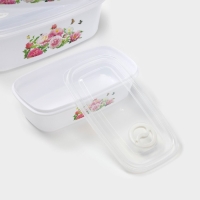 Набор ланч-боксов пластиковых &laquo;Розы&raquo;, 4 шт: 400 мл, 650 мл, 1 л, 1,5 л, цвет белый