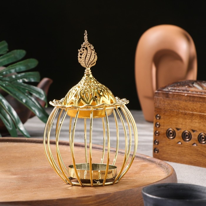 Курильница для благовоний порошковых и конусов Курильница для благовоний порошковых и конусов "Золотая клетка", золотистый, 16х9,5 см