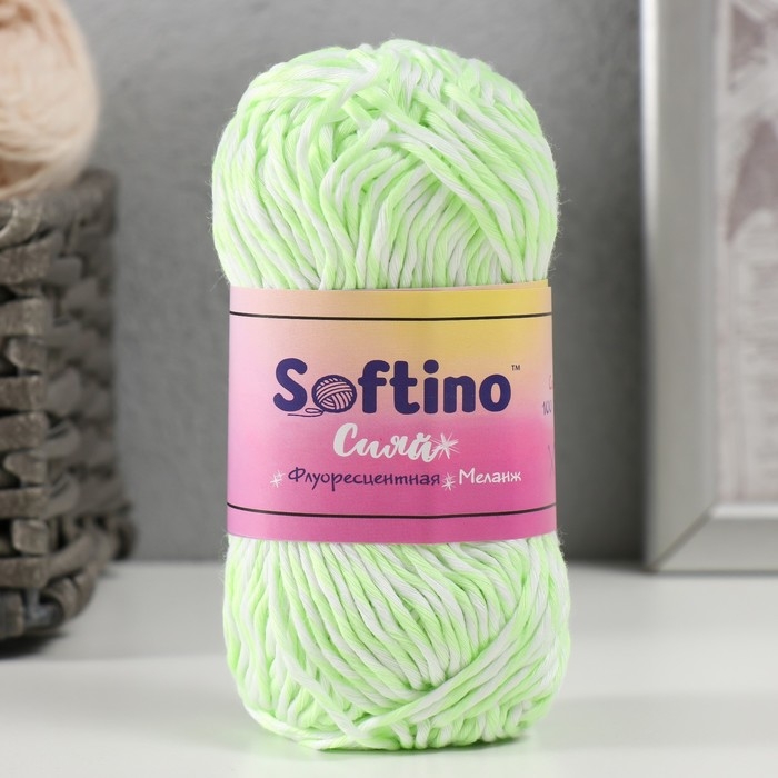 Пряжа светящаяся 100% лавсан Пряжа светящаяся 100% лавсан "Сияй" меланж 50 гр 50 м бело-медово-зеленая