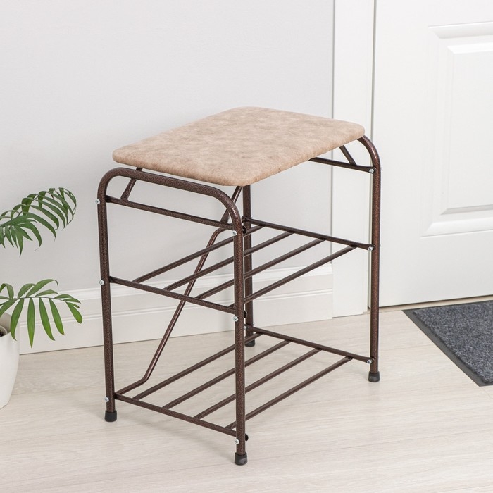 Подставка для обуви с сиденьем, 3 яруса, 45&times;32&times;48,5 см, замша, цвет медный антик