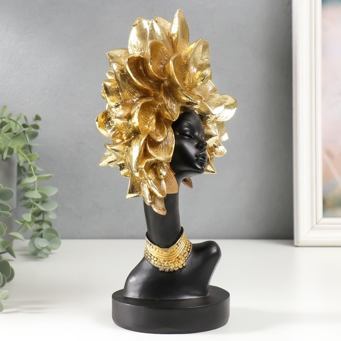 Сувенир полистоун бюст Сувенир полистоун бюст "Африканка с цветком на голове" черный с золотом 29х11х17 см