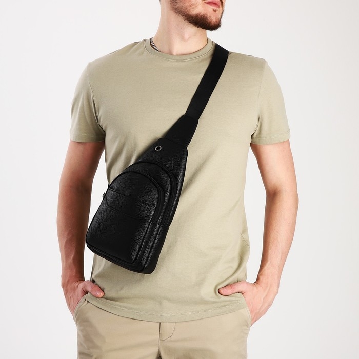 Сумка-слинг мужская из искусственной кожи, цвет чёрный