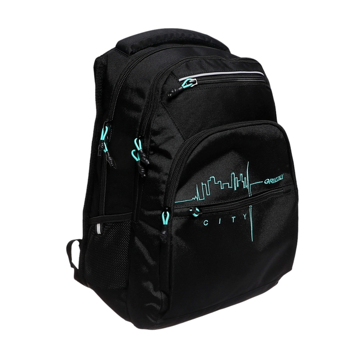 Рюкзак молодёжный 43 х 31 х 20 см, Grizzly, эргономичная спинка, отделение для ноутбука, чёрный