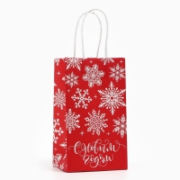 Пакет подарочный новогодний &laquo;Снежинки&raquo;, белый крафт, 12 х 21 х 9 см , Новый год