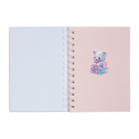 Записная книжка подарочная на гребне 80л,линия, цветной блок,обложка ПВХ 3D Мишка(17,6х13,5см)   105