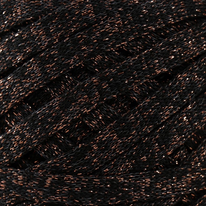 Трикотажная пряжа "Риббон" с люрексом 85м/170&plusmn;5 гр (Черный, люрекс: Бронза)