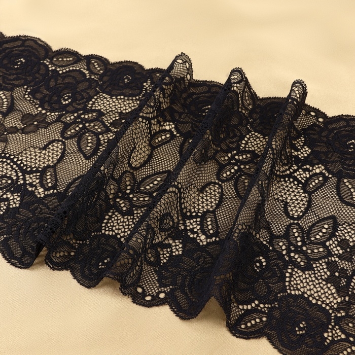 Кружевная эластичная ткань, 190 мм &times; 2,7 &plusmn; 0,5 м, цвет чёрный