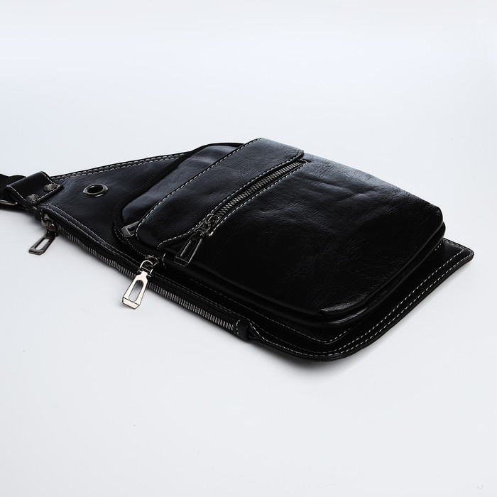 Сумка-слинг мужская из искусственной кожи, цвет чёрный Сумка-слинг мужская из искусственной кожи, цвет чёрный