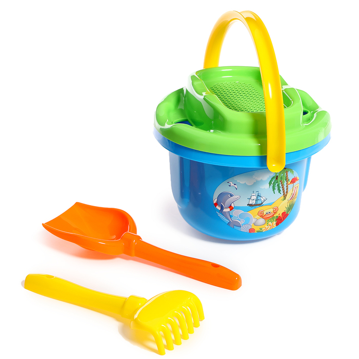 Песочный набор №193: ведро большое, ситечко большое, лопатка, грабельки), цвета МИКС Песочный набор №193: ведро большое, ситечко большое, лопатка, грабельки), цвета МИКС