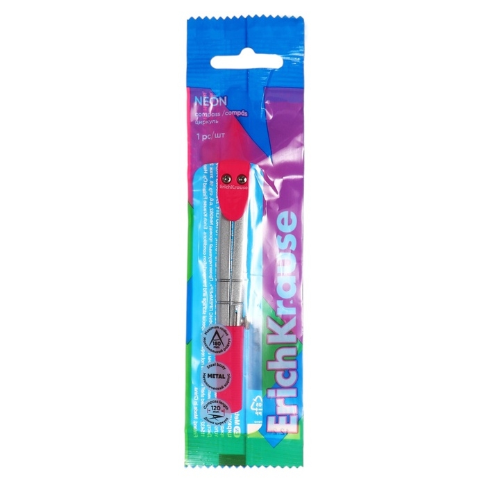 Циркуль металлический ErichKrause Циркуль металлический ErichKrause "Neon", 120мм, блистер, розовый