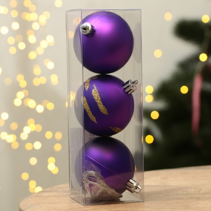 Шары ёлочные новогодние &laquo;С Новым годом!&raquo;, на Новый год, пластик, d=6, 3 шт., цвет фиолетовый с золотом