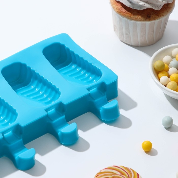 Форма для мороженого Доляна «Эскимо в глазури», силикон, 18,5×12,3×2,5 см, 4 ячейки, цвет МИКС Форма для мороженого Доляна «Эскимо в глазури», силикон, 18,5×12,3×2,5 см, 4 ячейки, цвет МИКС