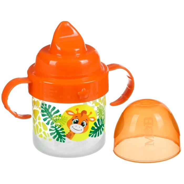 Поильник детский с твёрдым носиком &laquo;Жирафик&raquo;, 140 мл., с ручками, цвет оранжевый