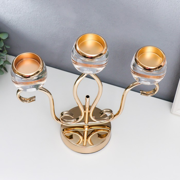 Подсвечник металл, акрил на 3 свечи Подсвечник металл, акрил на 3 свечи "Жардин" золото 30х12х31 см