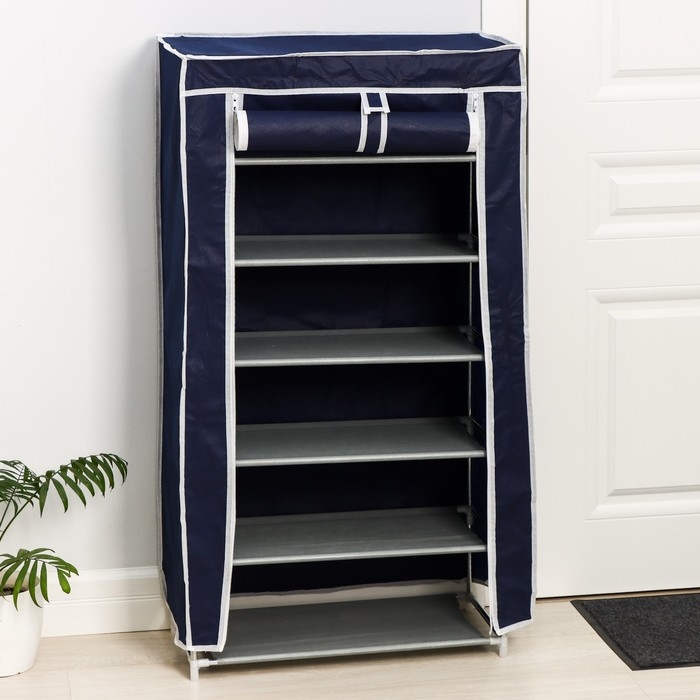 Обувница, 6 ярусов, 57&times;28&times;107 см, цвет синий