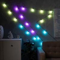 Умная гирлянда &laquo;Нить&raquo; 6 м с насадками &laquo;Шишки матовые&raquo;, IP20, тёмная нить, 20 LED, свечение RGB, USB