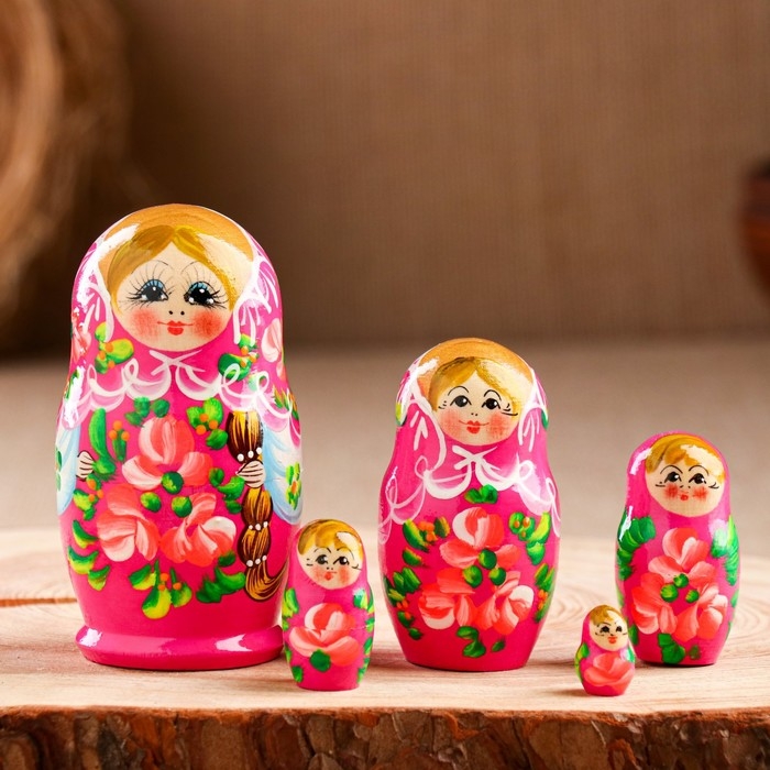 Матрёшка &laquo;Розочки&raquo;,  розовое платье, 5 кукольная, 10 см
