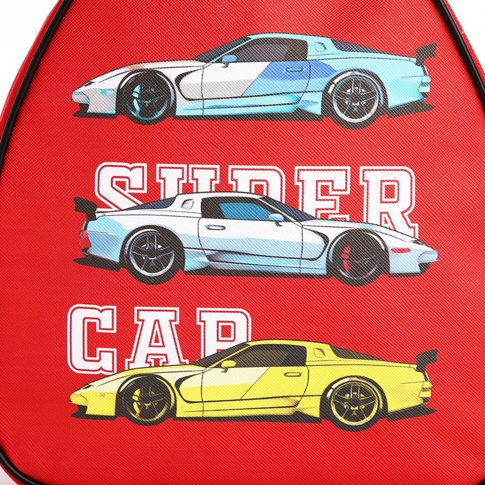 Рюкзак детский для мальчика «Гоночные машинки», 23х20,5 см, отдел на молнии, цвет красный Рюкзак детский для мальчика «Гоночные машинки», 23х20,5 см, отдел на молнии, цвет красный