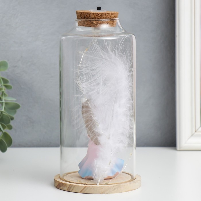 Сувенир полистоун световой "Девочка с коричневыми волосами, ушками и пером" 10х10х20,5 см