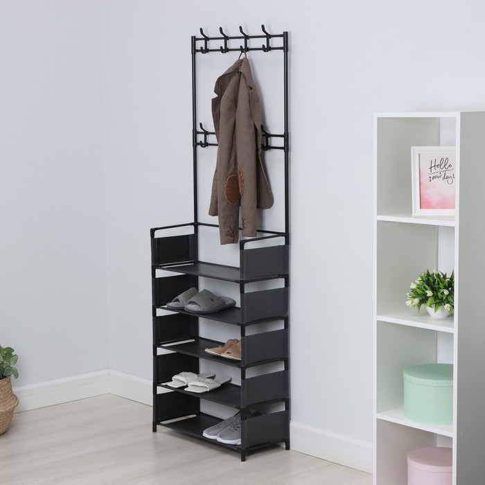 Вешалка - стойка напольная для одежды LaDо́m, с полками для хранения, 5 ярусов, 60&times;26&times;172 см, цвет чёрный